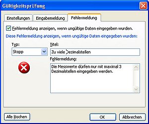 Festlegen der Fehlermeldung