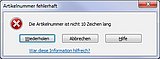 Excel zeigt eine Fehlermeldung bei Falscheingabe