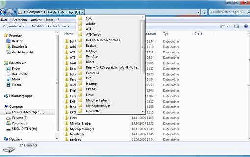 Windows 7: Ordner im Windows-Explorer blitzschnell auswählen Sie sehen im Windows-Explorer eine Liste mit allen Ordnern unterhalb des aktuell gewählten Verzeichnisses