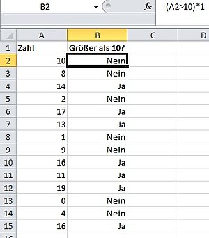 Anstelle von WAHR und FALSCH erhalten Sie die Texte JA und NEIN