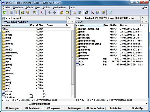 Im Bild sehen Sie den TotalCommander und die unter Windows eingebundenen Linux-Dateisysteme. 
