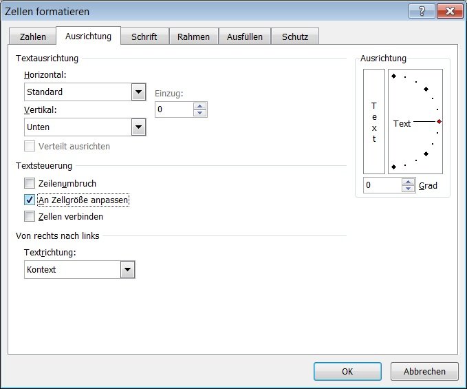 Textgröße passend zur ExcelZellgröße automatisch wählen