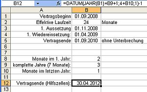 Vertragsende mit Bezügen auf Hilfszellen