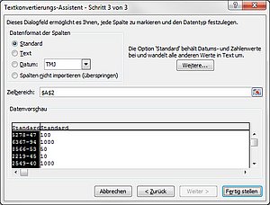 Über den dritten Schritt des Assistenten richten Sie die Trennungsdaten ein