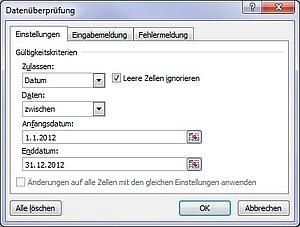 So legen Sie ein Datumsintervall für die Eingabe von Datumswerten fest