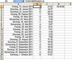 Zeiten in Excel-Tabellen nach Wochentagen auswerten und zusammenfassen