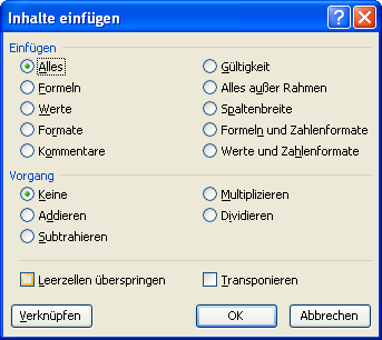 Optionen zum Transponieren Optionen zum Transponieren