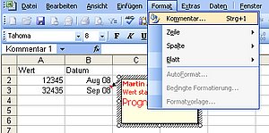 Hier finden Sie die Möglichkeit, den Kommentar zu formatieren