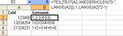 Excel-Ziffern per Formel trennen Excel-Ziffern per Formel trennen