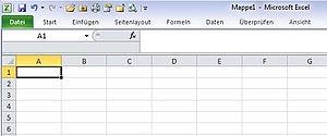 Excel 2010 mit einem verkleinerten Menüband