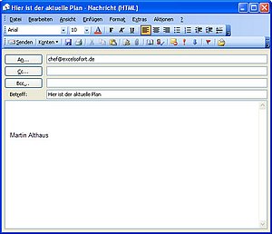 Die vorbereitete Mail in Outlook