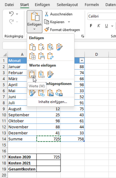 Excel Wert Zelle übernehmen Ohne Formel
