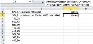 Der Mittelwert aller Zahlen außerhalb des Zahlenbereichs zwischen 700 und 800