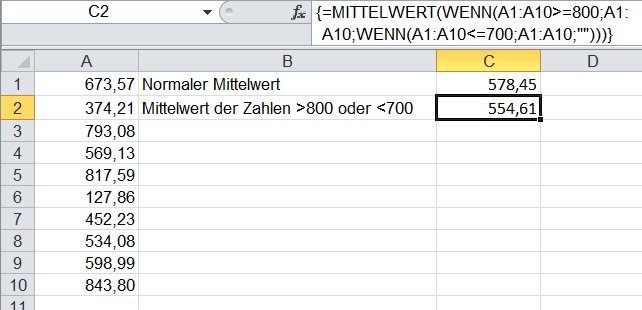 Mittelwert in Excel berechnen und dabei einen Zahlenbereich auslassen ...