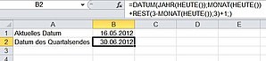 So bestimmen Sie das Datum des aktuellen Quartalsendes