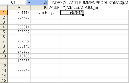 Anzeige des letzten Werts einer Spalte Anzeige des letzten Werts einer Spalte
