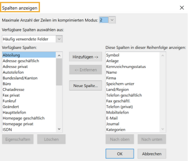 Spalten anzeigen