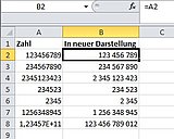 Die Zahlen stellt Excel in Dreierblöcken dar