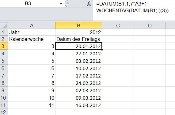 Excel Datum Kalenderwoche