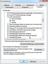 Im Bild sehen Sie das Fenster INTERNETOPTIONEN und die aktivierte Option SCRIPTDEBUGGING DEAKTIVIEREN (ANDERE).