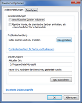 Neuindizierung über die Systemsteuerung