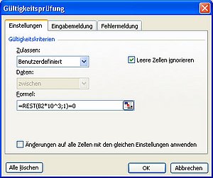 Formel für die Gültigkeitsprüfung