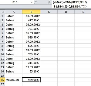 Den höchsten Wert der Beträge berechnet eine Matrixformel