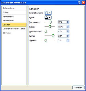 Diese Schatteneinstellungen verwenden Sie mit Excel 2007 und Excel 2010