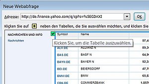 So wählen Sie die Tabelle mit den Aktienkursen aus