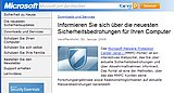 Im Bild sehen Sie die Sicherheitsseite von Microsoft mit Warnungen über aktuelle Viren-Bedrohungen und einer Malware-Enzyklopädie.
