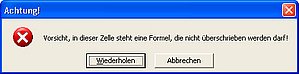 Die Fehlermeldung vor dem Überschreiben einer Zelle