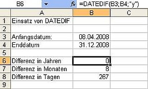 Excel-Tabelle DATEDIF