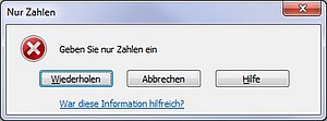 Diese Fehlermeldung zeigt Texte an, die nicht eingetragen werden dürfen