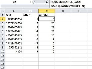 So zählen Sie die Anzahl einer bestimmten Ziffer in einem Zellbereich von Excel