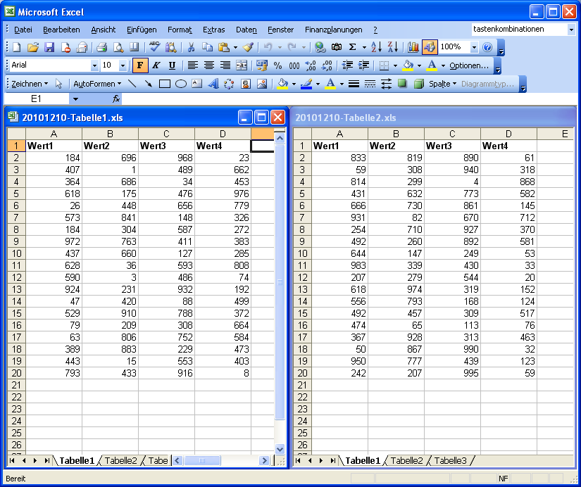 Mehrere ExcelTabellen nebeneinander darstellen
