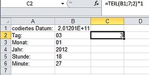 Der Tag als Zahl aus dem codierten Datum 
