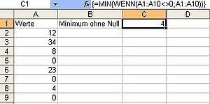 Excel-Tabelle Minimalwert