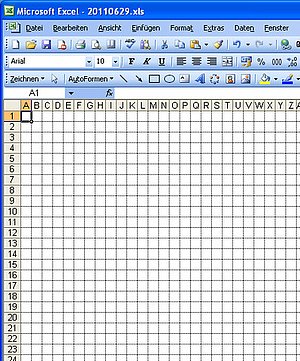 Kästchenpapier in einer Excel-Tabelle