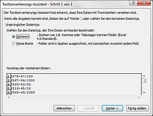 Über dieses Dialogfenster trennen Sie Texte und Zahlen in Ihren Excel-Zellen