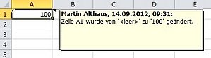 In der Protokollnotiz können Sie erkennen, wann und wie eine Zelle verändert wurde
