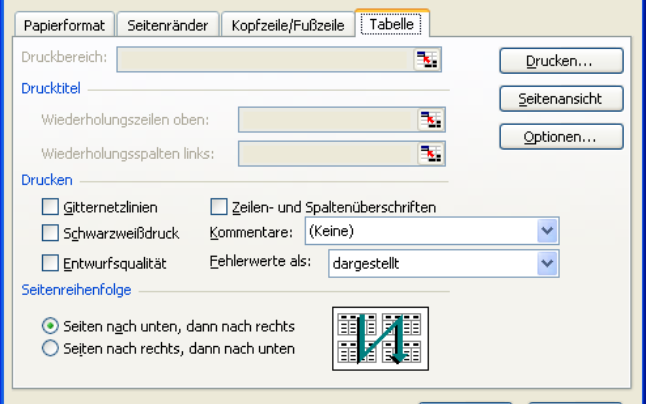 Excel Druckbereich Wiederholungszeilen Problem, Seitenlayout, Druckoption, Dialogbox
