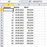 Diese Tabelle ist per Formel in Zweierschritten nummeriert