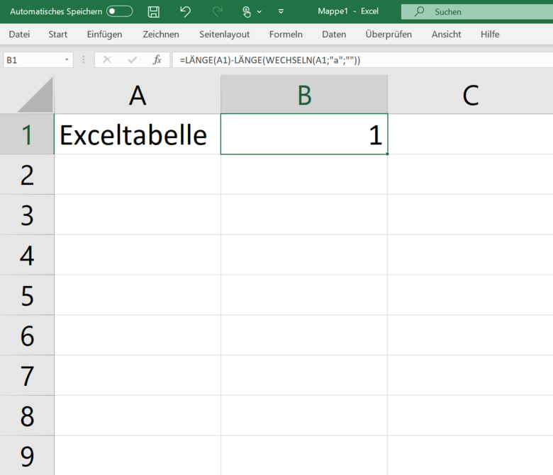 Buchstaben oder Zeichen in Excel zählen