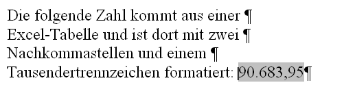Eine formatierte Zahl in einem Word-Dokument Eine formatierte Zahl in einem Word-Dokument