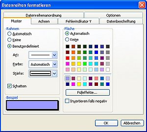 Einen Schatten für einen Diagrammbalken einrichten