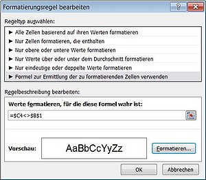 So prüfen Sie eine Zelle auf Abweichung von einem Vorgabewert