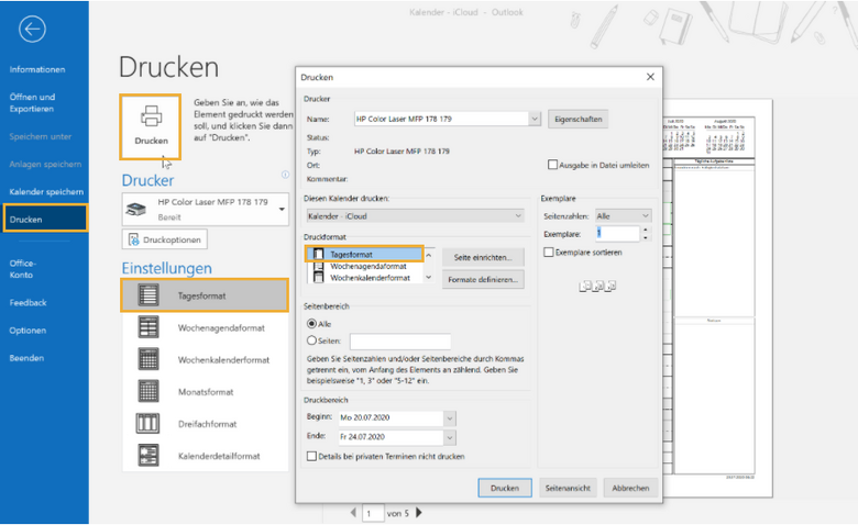 Kalender und Termine in Outlook ausdrucken - So geht's!