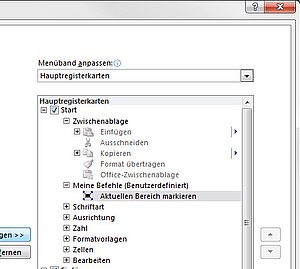 Das neue Excel-Kommando in Ihrer eigenen Befehlsgruppe