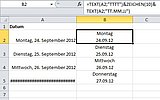 Wochentag und dazugehöriges Datum innerhalb einer Zelle