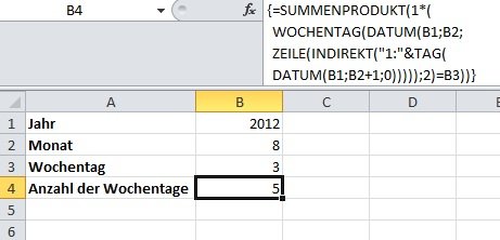 Excel: Anzahl eines Wochentags im Monat zählen - computerwissen.de